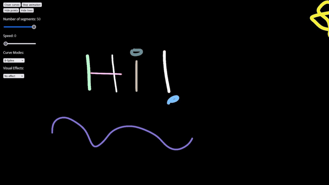 WebGL B-Spline visualizer showing control points and sampled curve