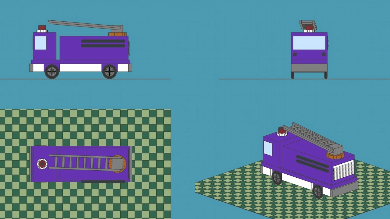 Hierarchical fire truck model with multiple projections