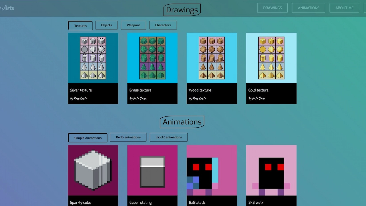 Screenshot of my Pixel Art Portfolio gallery